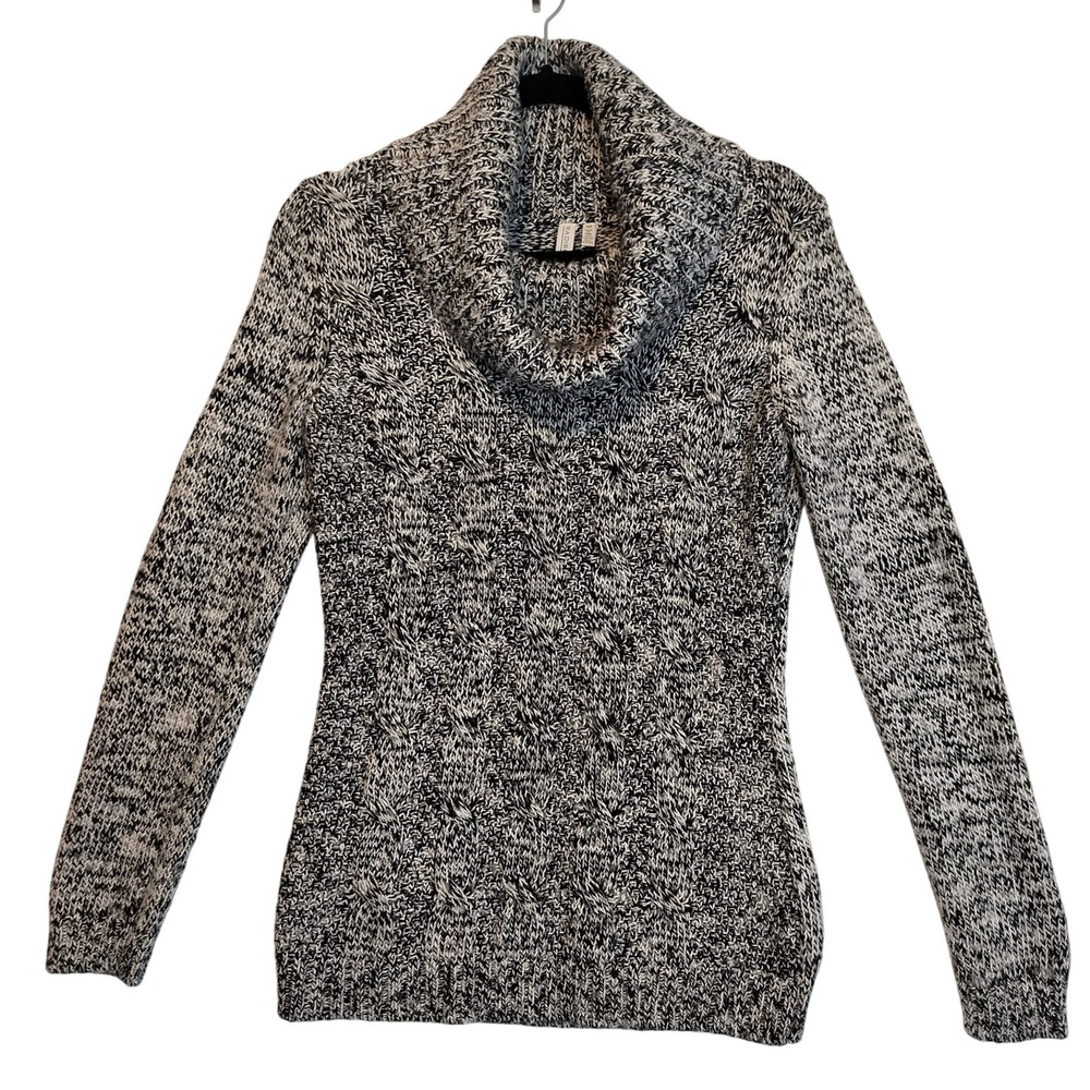 Madison Cowl Neck Marled Knit Sweater Black White Long Sleeve Women's M